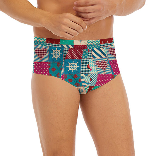 Retro Nautical Patchwork Pattern Print Men's Briefs