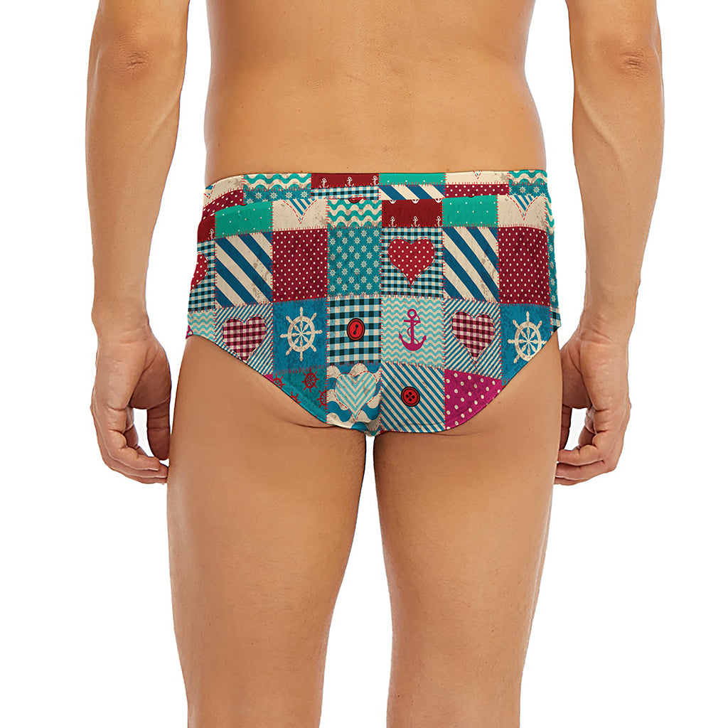 Retro Nautical Patchwork Pattern Print Men's Briefs