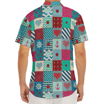 Retro Nautical Patchwork Pattern Print Men's Deep V-Neck Shirt