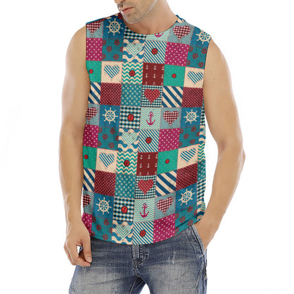 Retro Nautical Patchwork Pattern Print Men's Fitness Tank Top