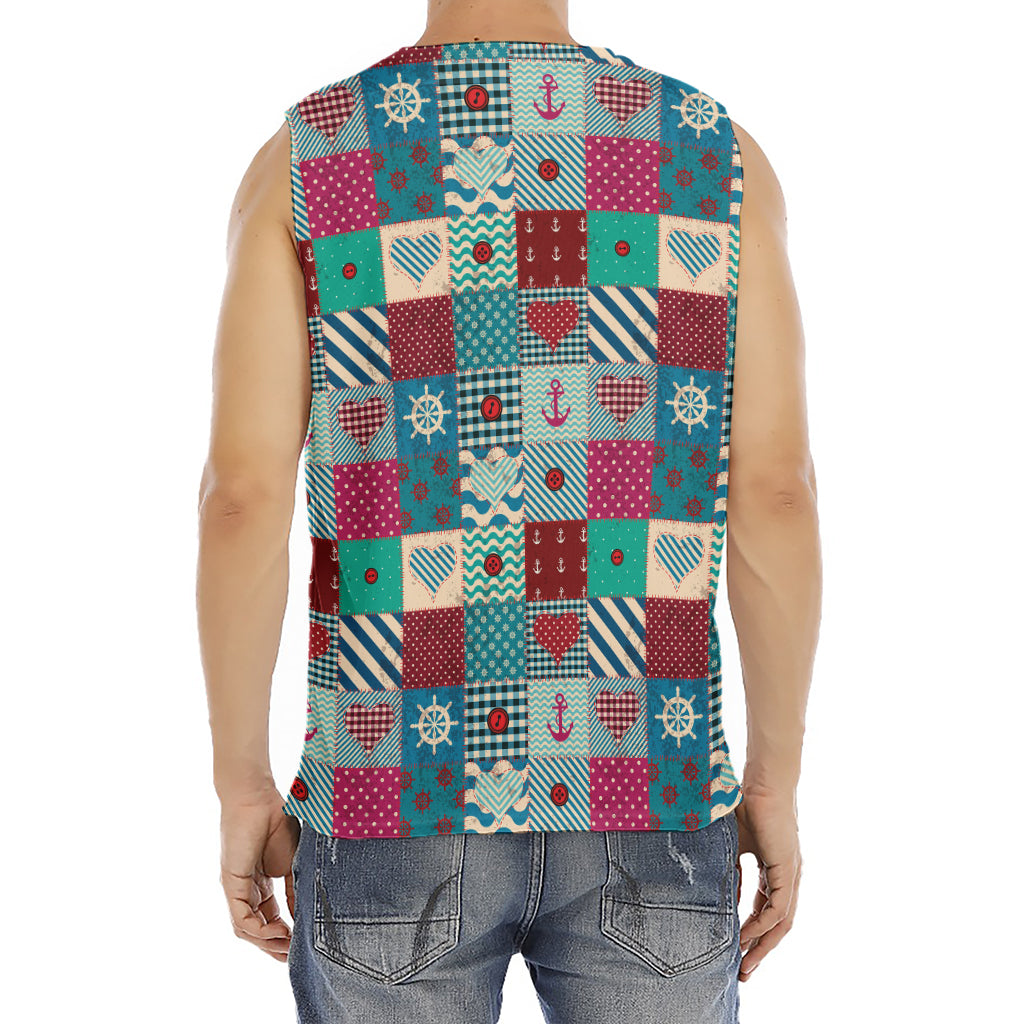 Retro Nautical Patchwork Pattern Print Men's Fitness Tank Top