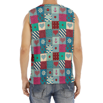 Retro Nautical Patchwork Pattern Print Men's Fitness Tank Top
