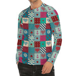 Retro Nautical Patchwork Pattern Print Men's Long Sleeve Rash Guard
