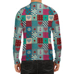 Retro Nautical Patchwork Pattern Print Men's Long Sleeve Rash Guard
