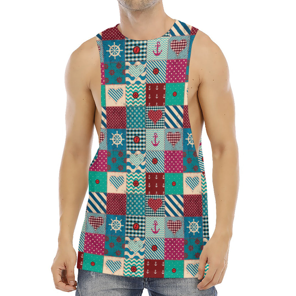 Retro Nautical Patchwork Pattern Print Men's Muscle Tank Top