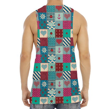 Retro Nautical Patchwork Pattern Print Men's Muscle Tank Top