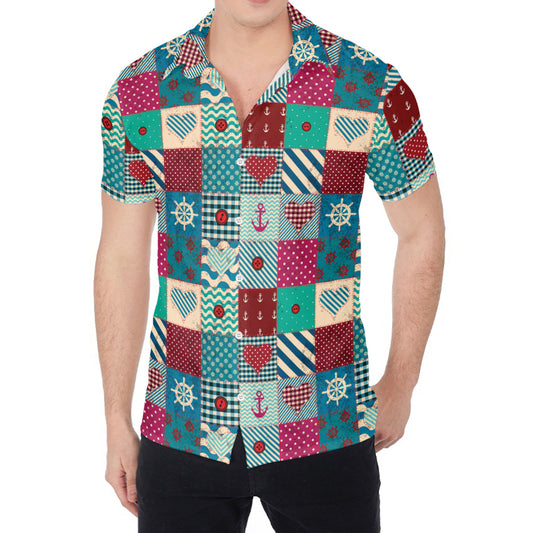 Retro Nautical Patchwork Pattern Print Men's Shirt
