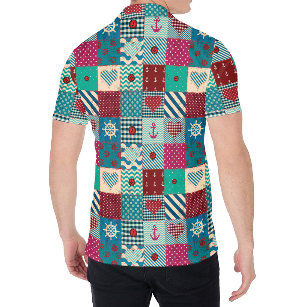 Retro Nautical Patchwork Pattern Print Men's Shirt