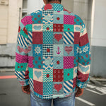 Retro Nautical Patchwork Pattern Print Men's Shirt Jacket