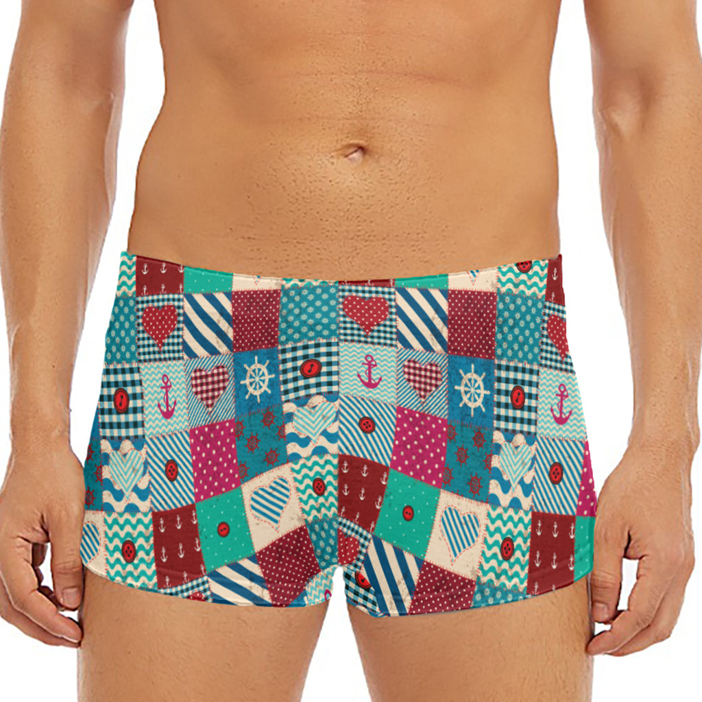 Retro Nautical Patchwork Pattern Print Men's Short Boxer Briefs
