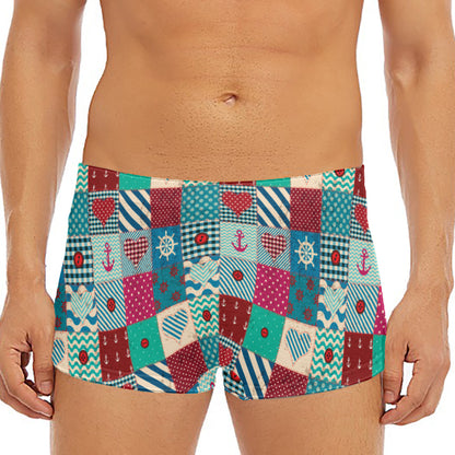 Retro Nautical Patchwork Pattern Print Men's Short Boxer Briefs
