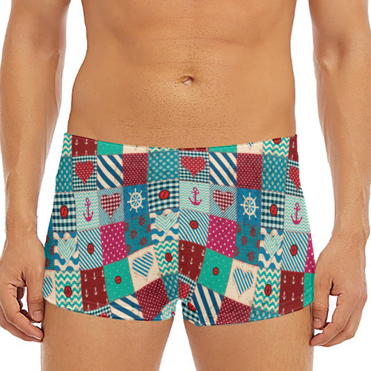 Retro Nautical Patchwork Pattern Print Men's Short Boxer Briefs