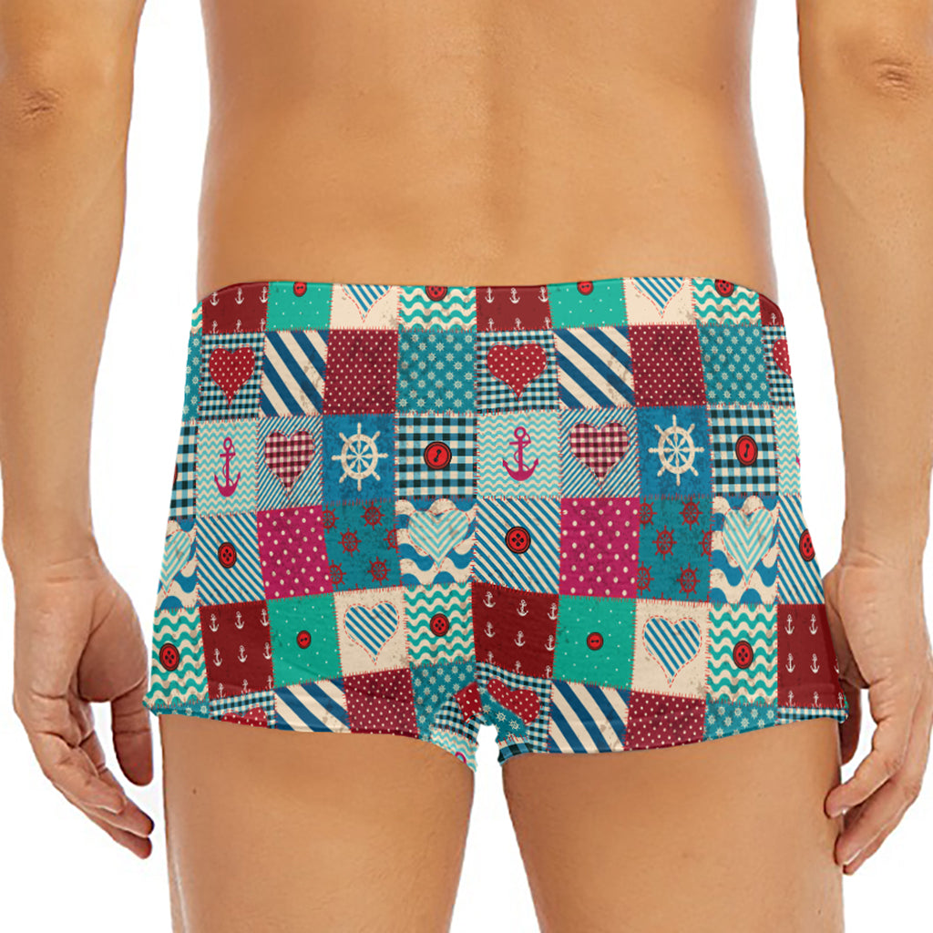 Retro Nautical Patchwork Pattern Print Men's Short Boxer Briefs