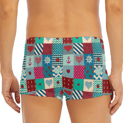 Retro Nautical Patchwork Pattern Print Men's Short Boxer Briefs
