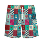 Retro Nautical Patchwork Pattern Print Men's Sports Shorts