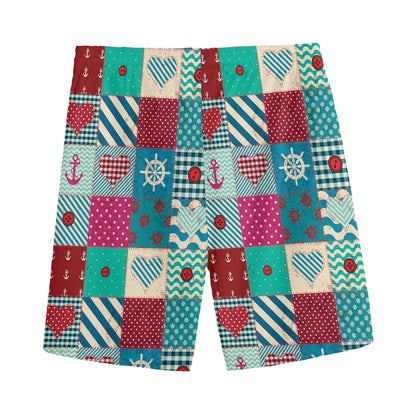 Retro Nautical Patchwork Pattern Print Men's Sports Shorts