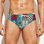 Retro Nautical Patchwork Pattern Print Men's Swim Briefs