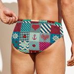Retro Nautical Patchwork Pattern Print Men's Swim Briefs
