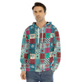 Retro Nautical Patchwork Pattern Print Men's Velvet Pullover Hoodie