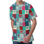 Retro Nautical Patchwork Pattern Print Men's Velvet T-Shirt