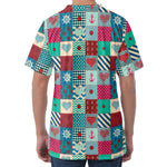 Retro Nautical Patchwork Pattern Print Men's Velvet T-Shirt