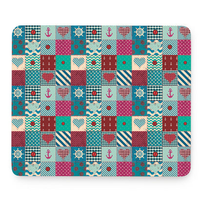 Retro Nautical Patchwork Pattern Print Mouse Pad