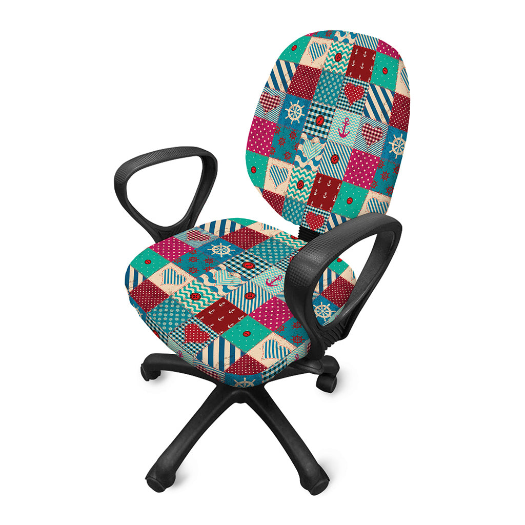 Retro Nautical Patchwork Pattern Print Office Chair Cover