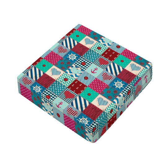 Retro Nautical Patchwork Pattern Print Outdoor Seat Cushion Cover