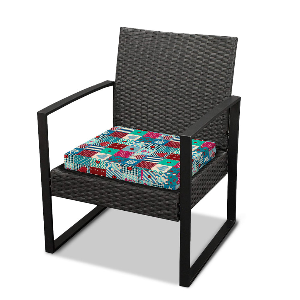 Retro Nautical Patchwork Pattern Print Outdoor Seat Cushion Cover