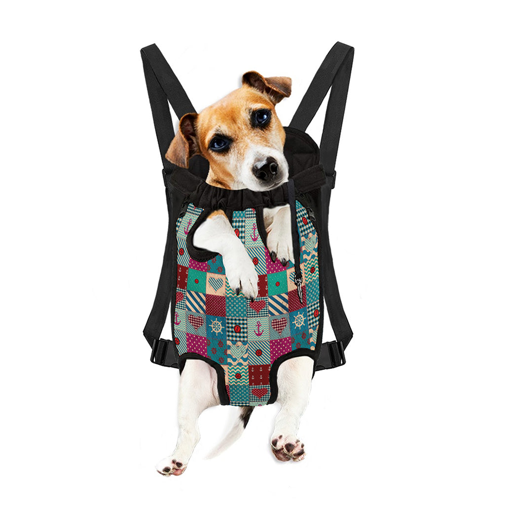 Retro Nautical Patchwork Pattern Print Pet Carrier Backpack
