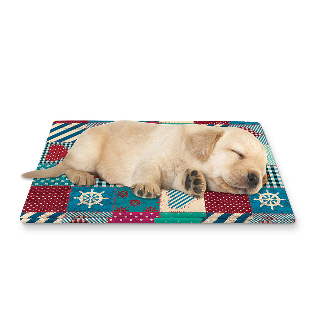 Retro Nautical Patchwork Pattern Print Pet Cooling Mat Cover