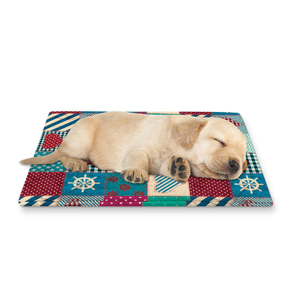 Retro Nautical Patchwork Pattern Print Pet Cooling Mat Cover