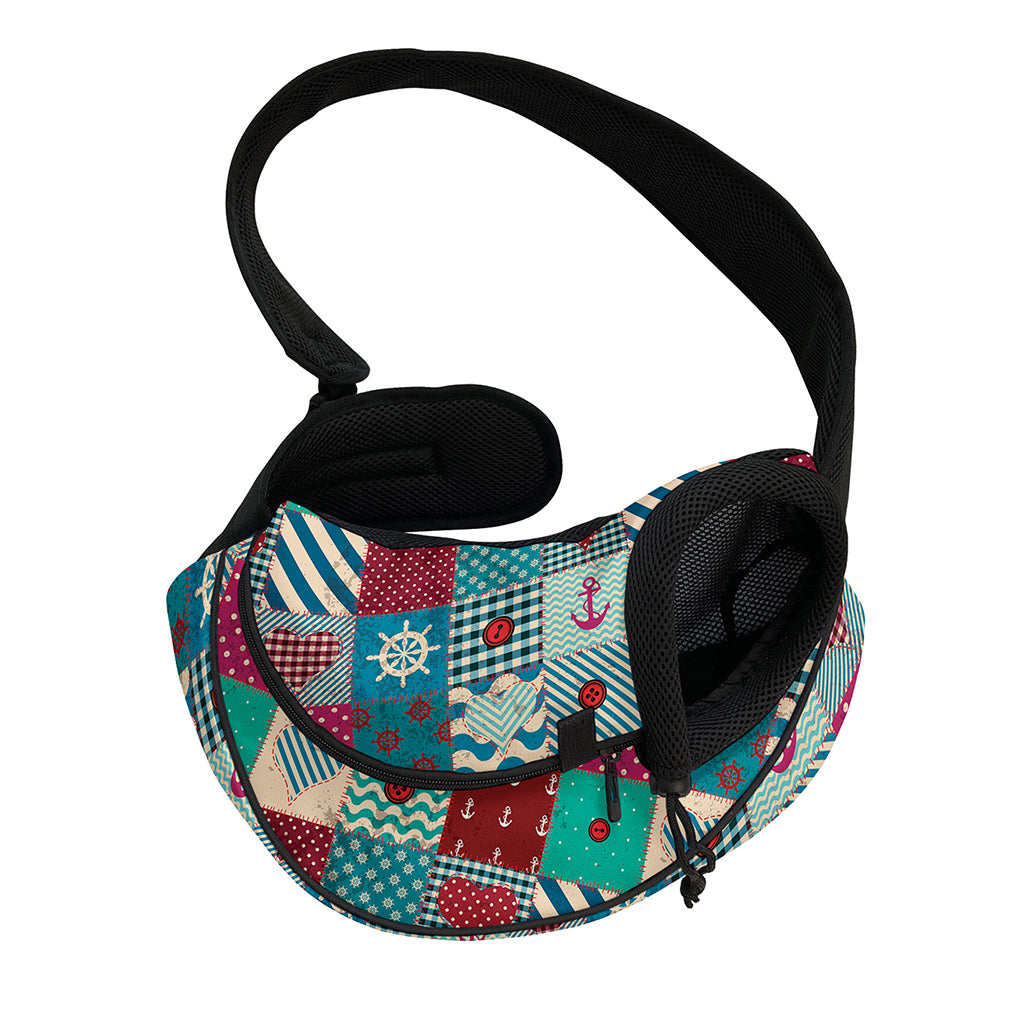 Retro Nautical Patchwork Pattern Print Pet Sling Carrier