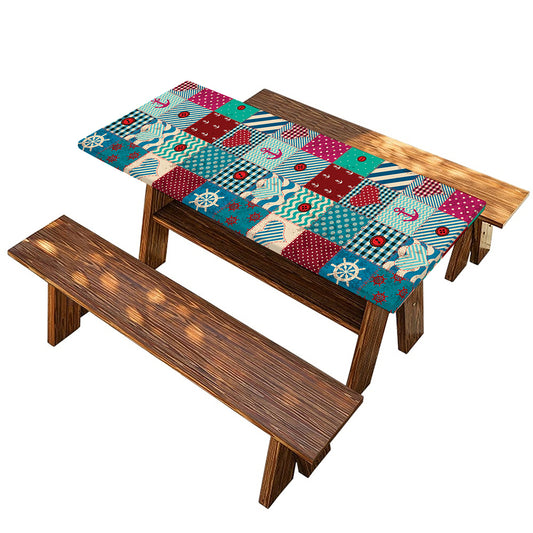 Retro Nautical Patchwork Pattern Print Picnic Table Cover
