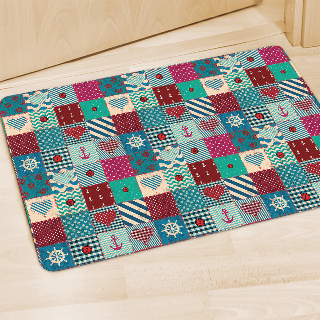 Retro Nautical Patchwork Pattern Print Polyester Doormat