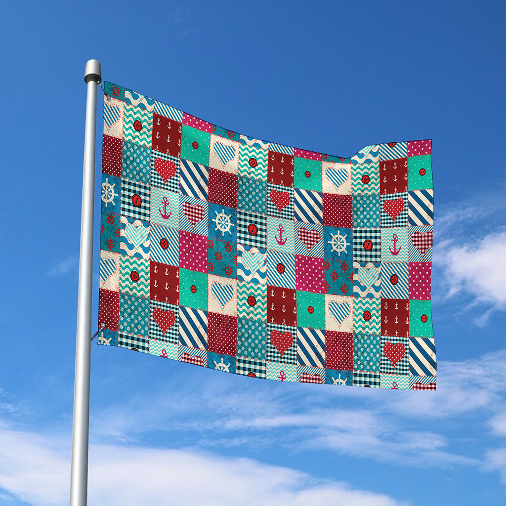 Retro Nautical Patchwork Pattern Print Polyester Flag