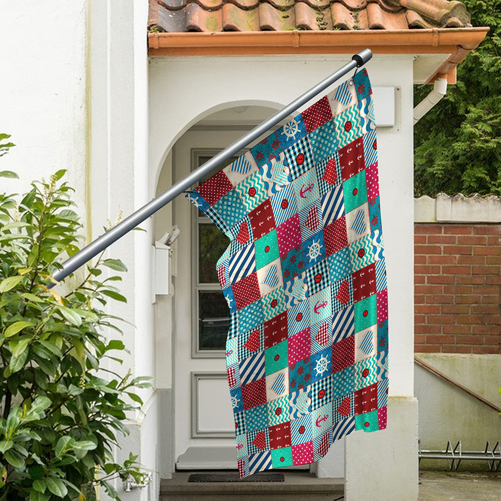 Retro Nautical Patchwork Pattern Print Polyester Flag