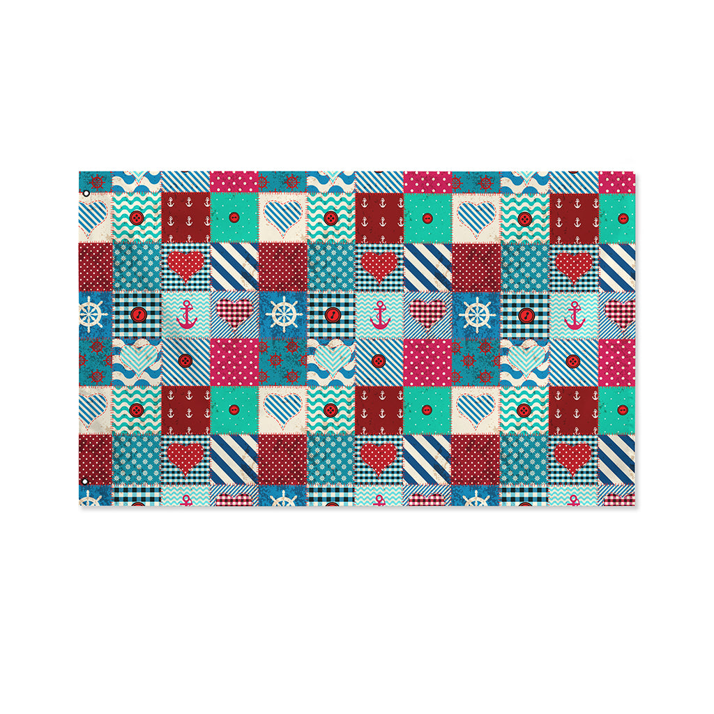 Retro Nautical Patchwork Pattern Print Polyester Flag