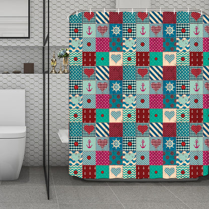 Retro Nautical Patchwork Pattern Print Polyester Shower Curtain