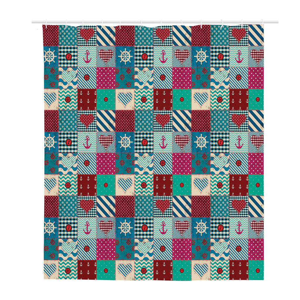 Retro Nautical Patchwork Pattern Print Polyester Shower Curtain