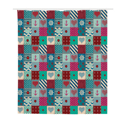 Retro Nautical Patchwork Pattern Print Polyester Shower Curtain