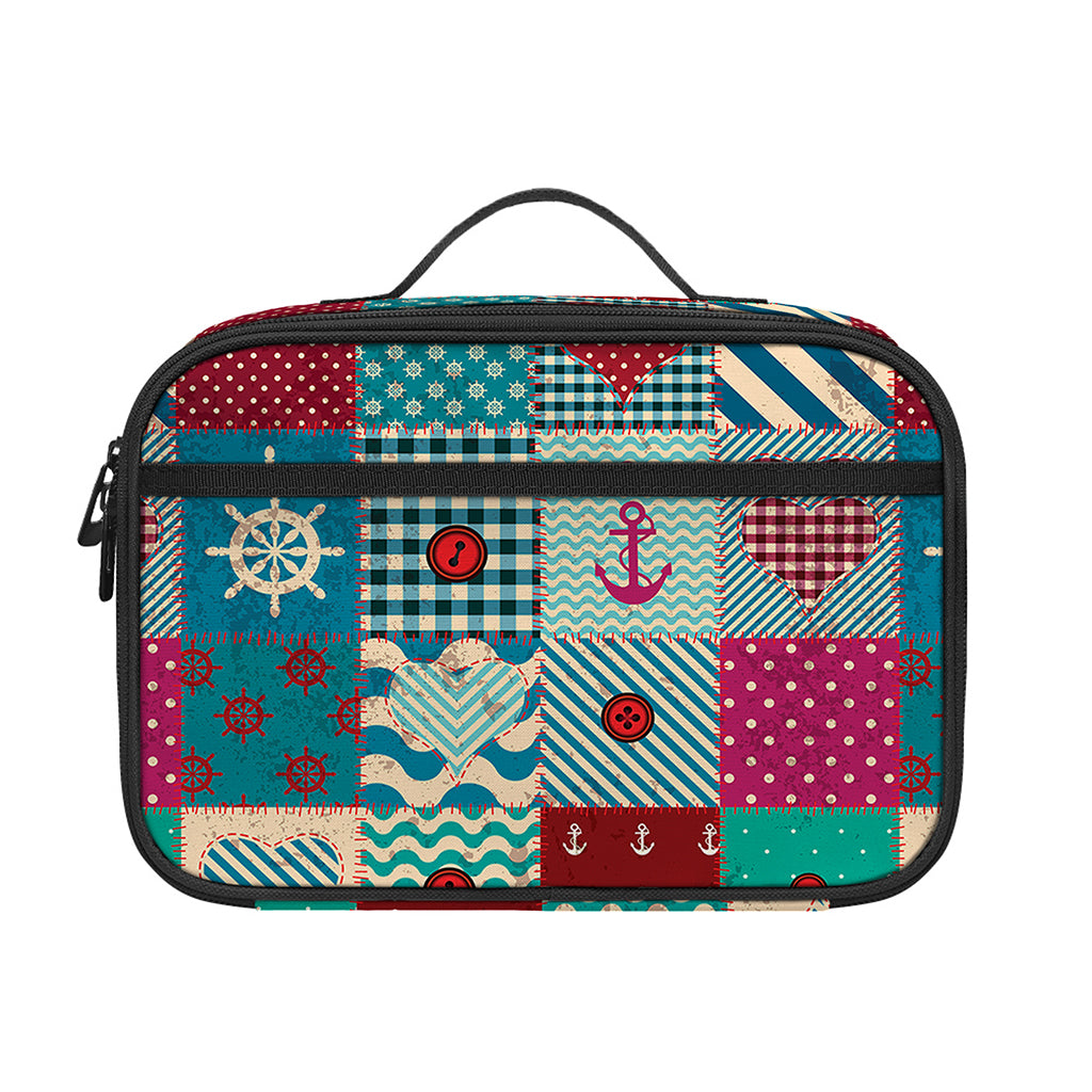 Retro Nautical Patchwork Pattern Print Portable Lunch Bag