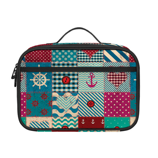 Retro Nautical Patchwork Pattern Print Portable Lunch Bag