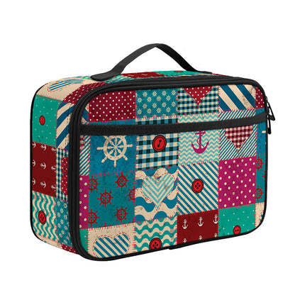 Retro Nautical Patchwork Pattern Print Portable Lunch Bag