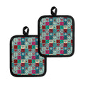 Retro Nautical Patchwork Pattern Print Pot Holders