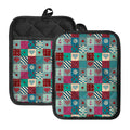 Retro Nautical Patchwork Pattern Print Pot Holders With Pocket