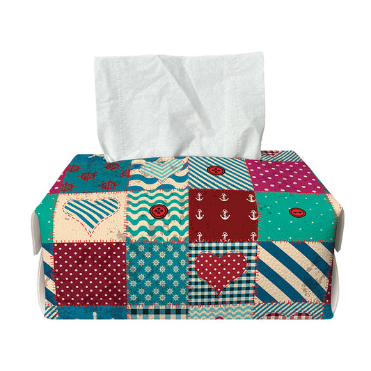 Retro Nautical Patchwork Pattern Print Rectangle Tissue Box Cover