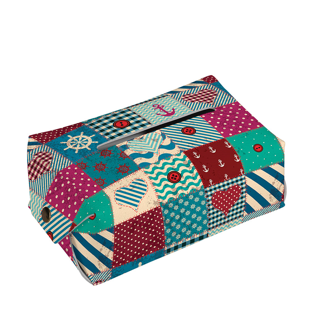Retro Nautical Patchwork Pattern Print Rectangle Tissue Box Cover