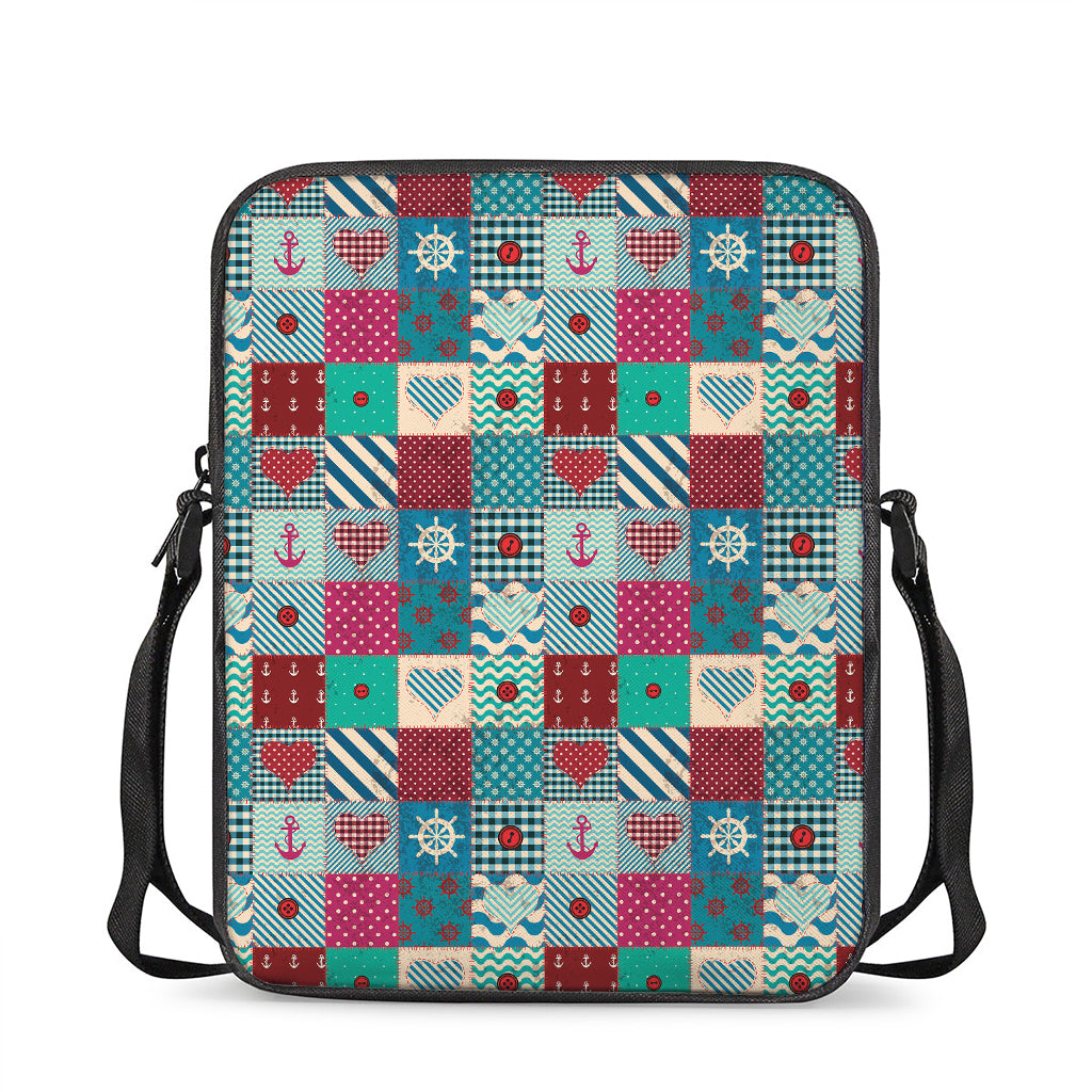 Retro Nautical Patchwork Pattern Print Rectangular Crossbody Bag