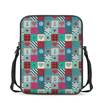 Retro Nautical Patchwork Pattern Print Rectangular Crossbody Bag